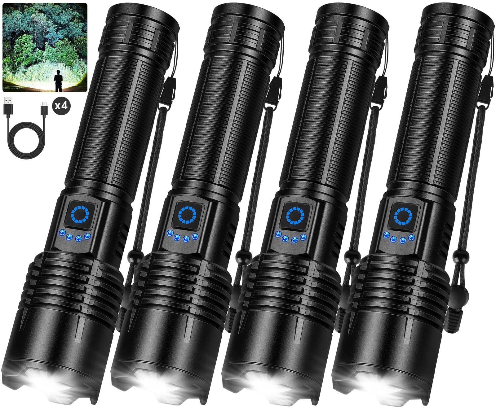 4Pack Rechargeable LED Flashlights High Lumens 5 Modes for Camping Hiking