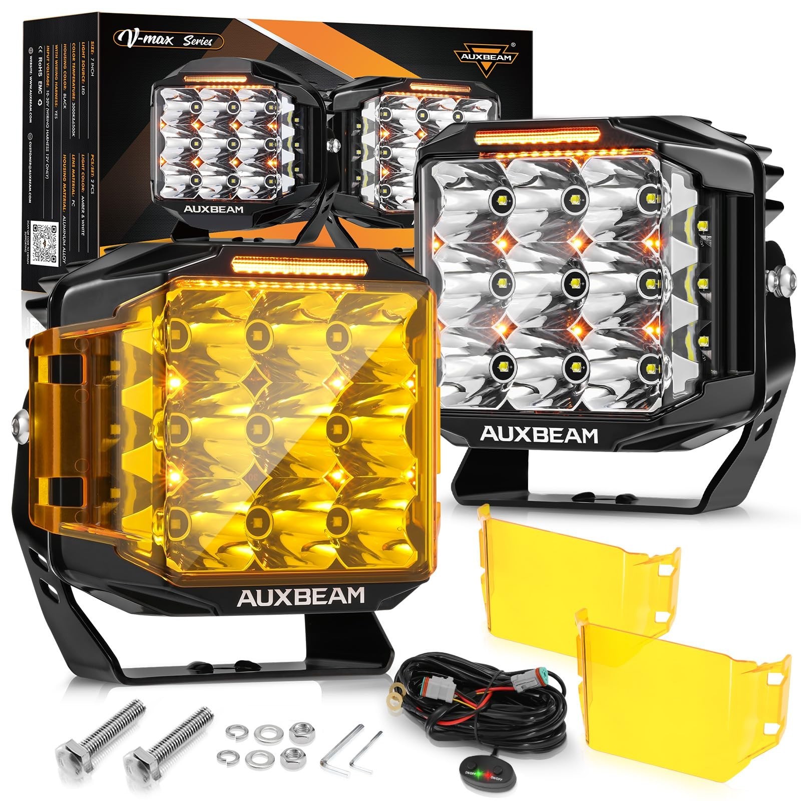 Auxbeam 3.5in 50W Round Led Offroad Light+Auxbeam V-MAX Series 7″ Led Pods Li…