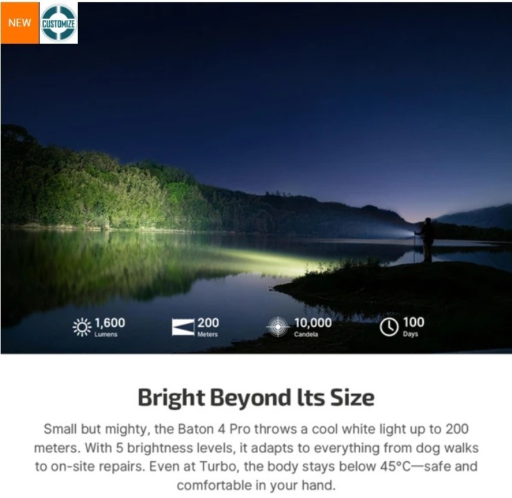 Baton 4 Pro Dual Switch High Lumen Compact EDC Flashlight