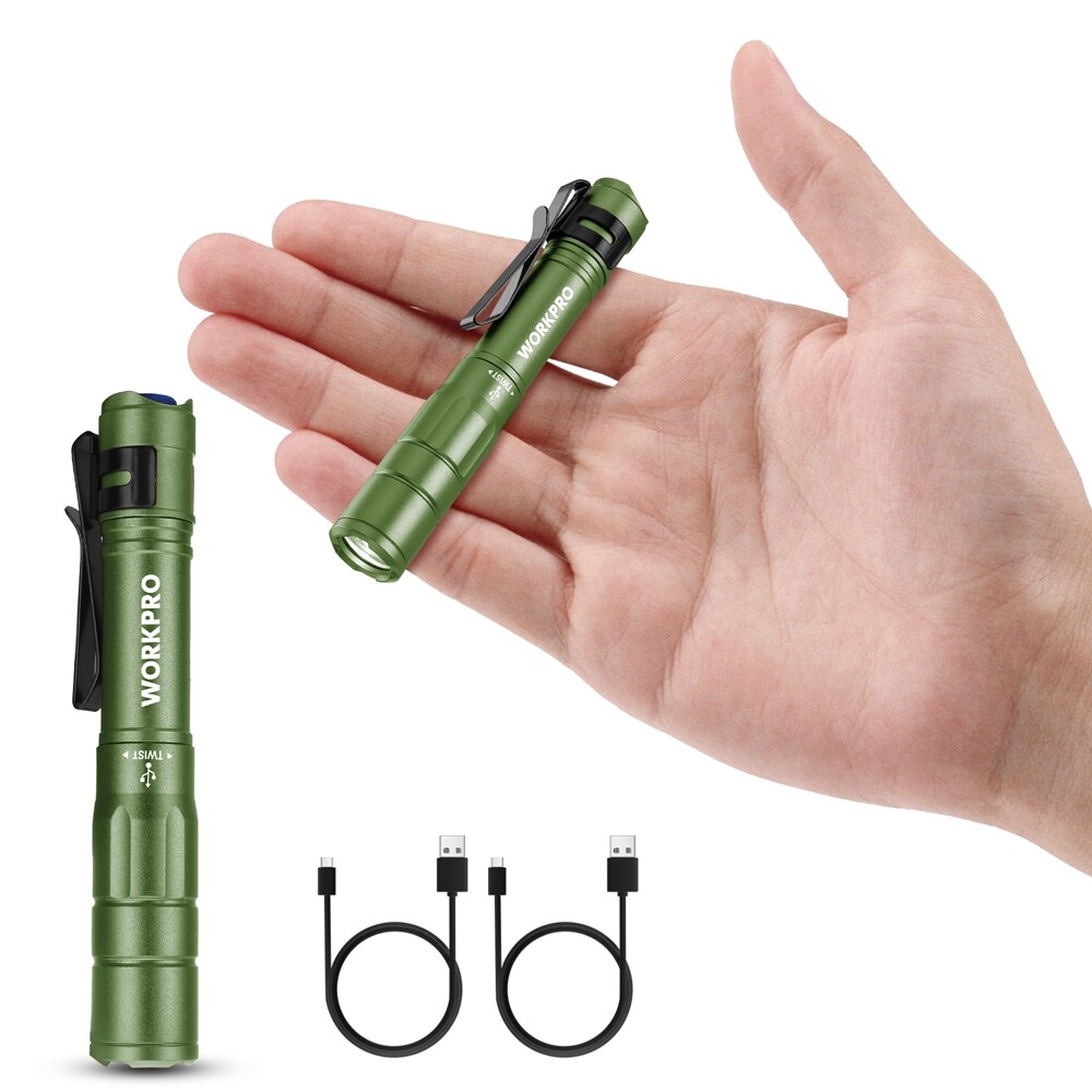 WORKPRO Rechargeable LED Pen Light 2PCS Ultra-Compact Flashlight Mini Flashlight