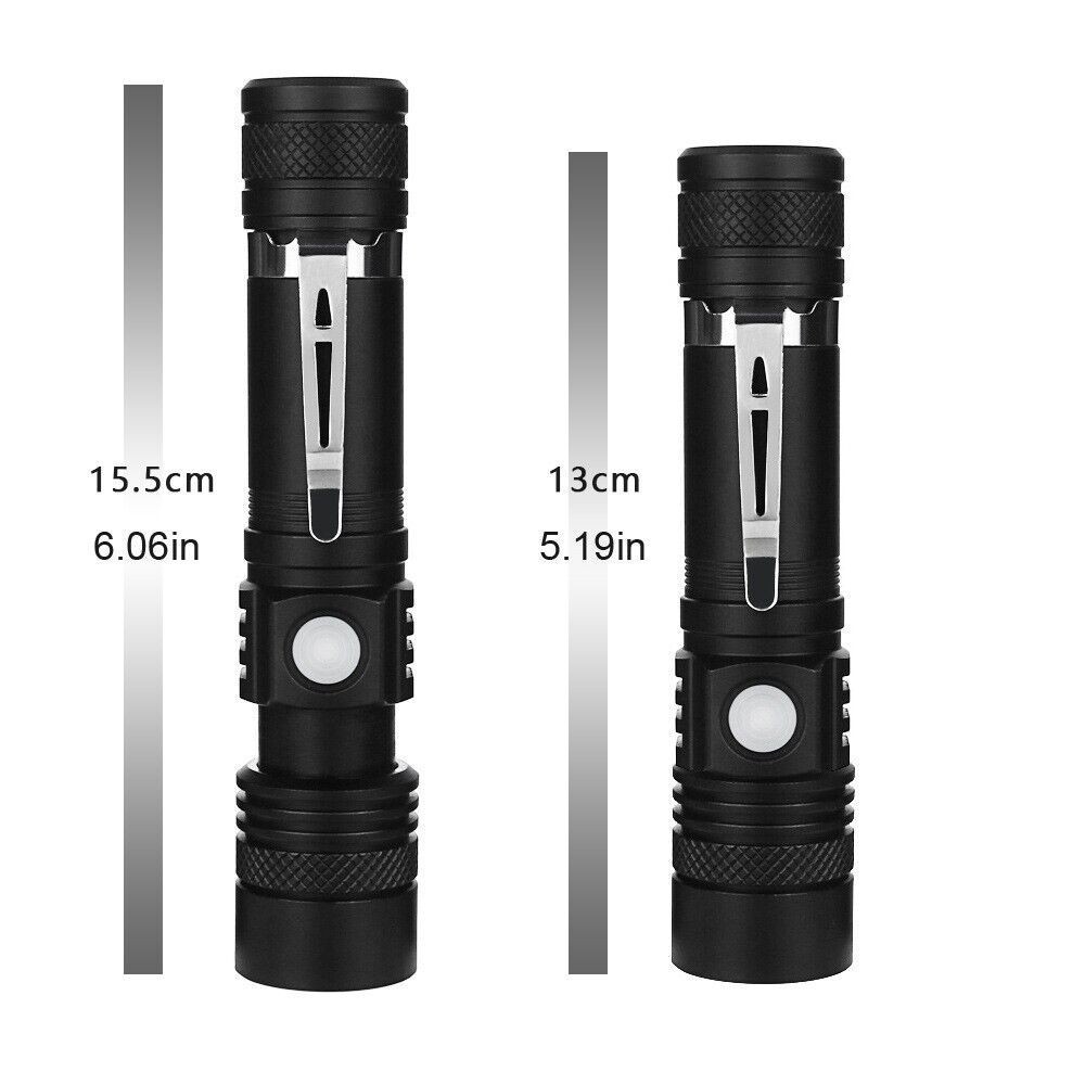 Tactical Flashlight Super Bright 90000LM LED Rechargeable Battery Zoomable Black