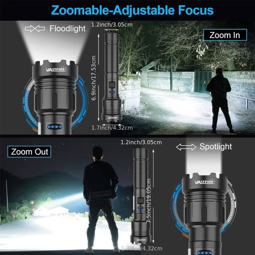 2PCS 20W LED Torch Zoomable Flashlight USB Rechargeable COB Soft White/Red Light