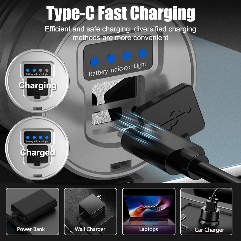 Super Bright White Laser LED Flashlight TYPE-C Charging Torch Zoomable Light US