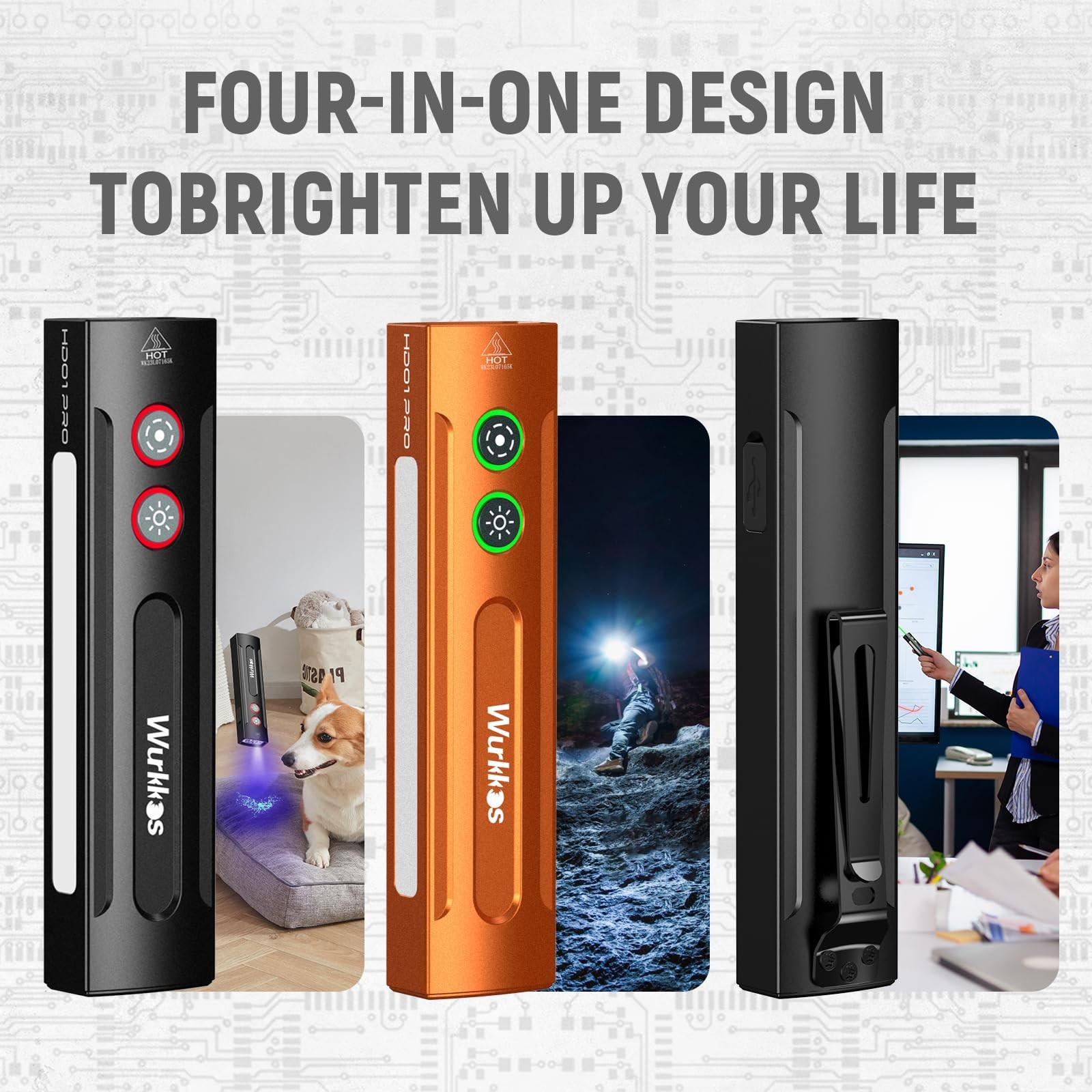 Wurkkos HD01PRO UV & White LED Rechargeable EDC Flashlight, Orange