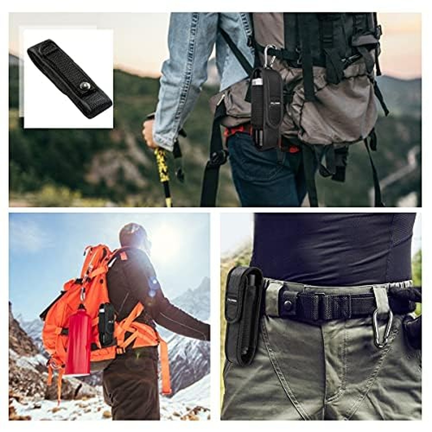 PALUMMA Nylon Flashlight Pouch Holster with Carabiner, Flexible Adjustment Fl…