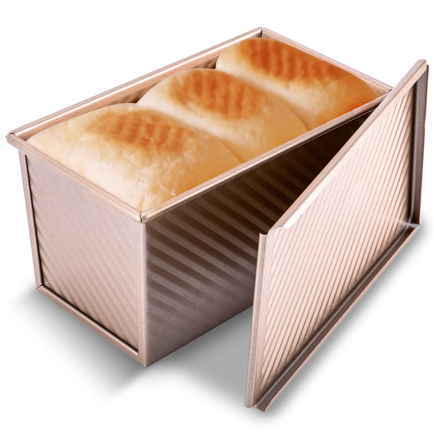 KITESSENSU Pullman Loaf Pan with Lid, 1 lb Dough Capacity 1 lb, Gold