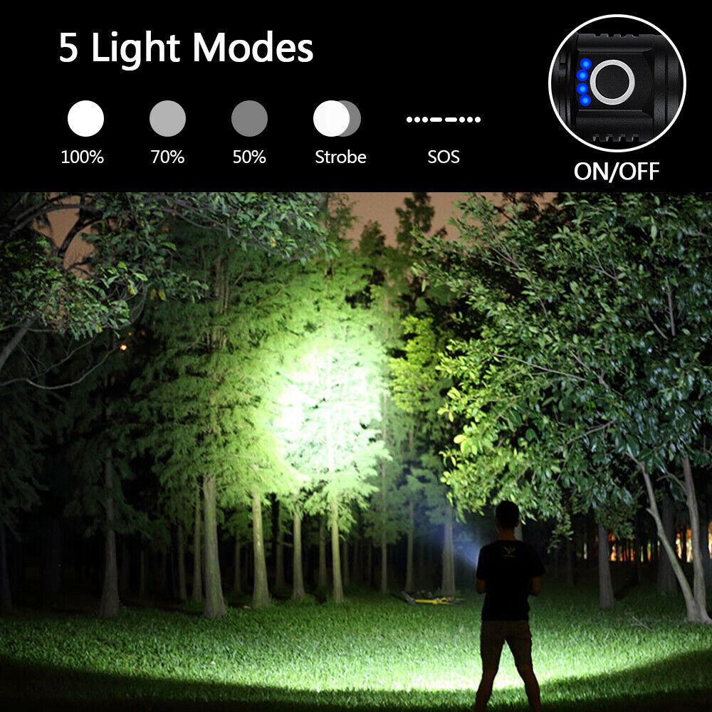 Super Bright LED Flashlight USB Rechargeable Outdoor 5 Modes Torch Work Light