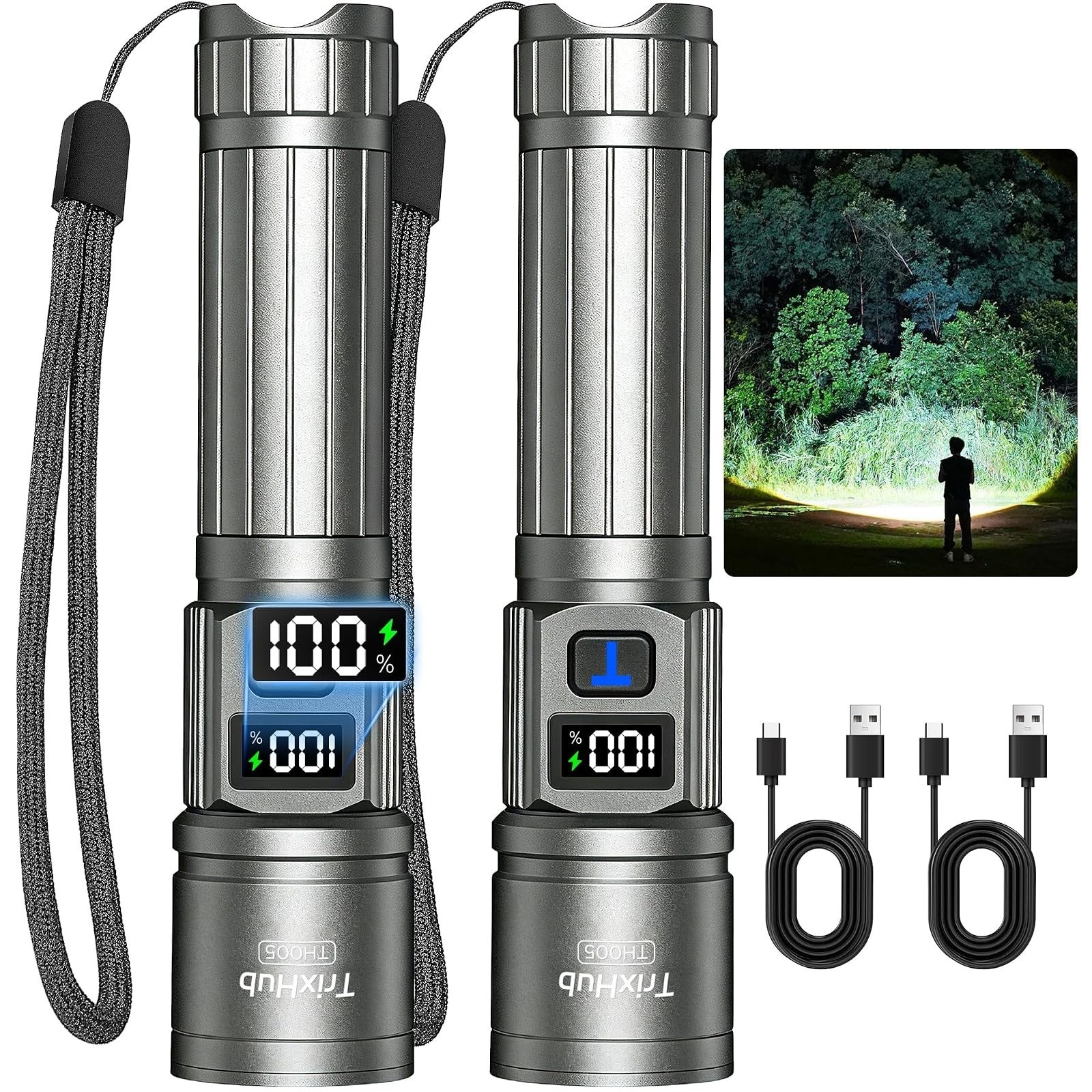 TrixHub Rechargeable Flashlight High Lumens 5 Modes LED Tactical Light