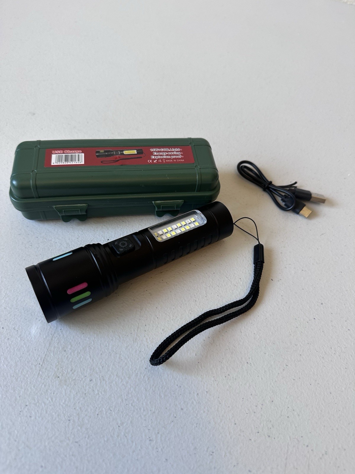 Rechargeable LED Flashlight Metal Torch 6 Modes USB Charge 15W + COB Light New