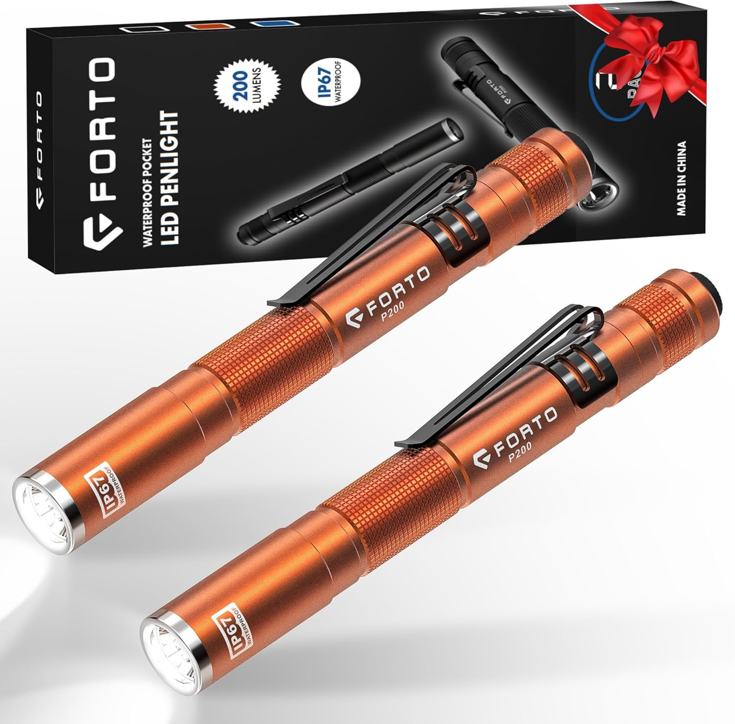 LED Pen Light, 200 Lumens Pocket Flashlight, IP67 Waterproof, 2 Modes, 2 Pack W