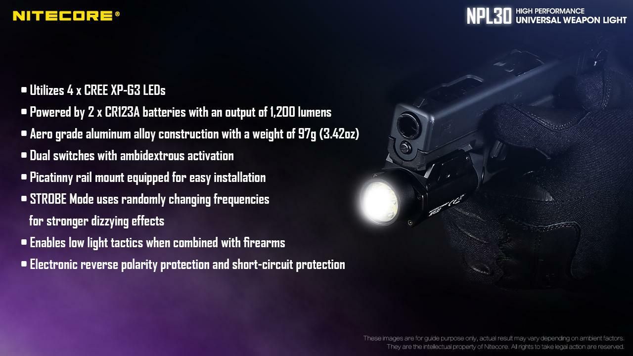 Nitecore NPL30 High Performance Universal Weapon Light -1200 Lumens w/ 2x CR123A