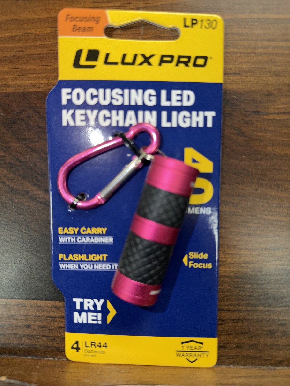 LUX PRO LP130 Keychain LED Flashlight With Caribiner 40 Lumens Pink