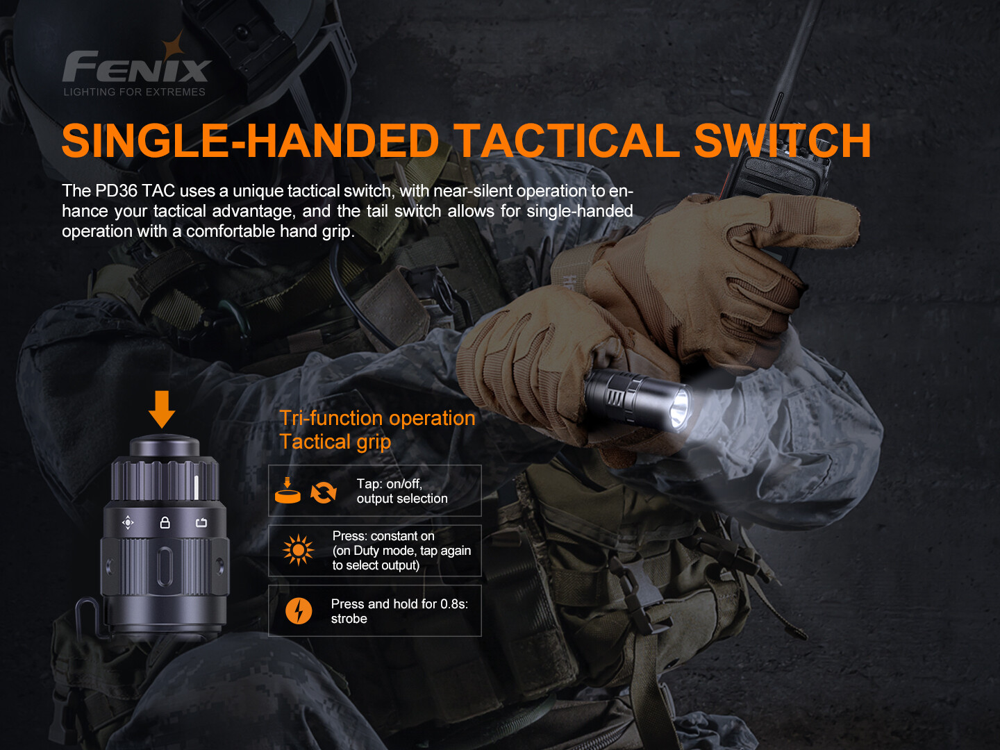 Fenix PD36 TAC 3000 Lumen Tactical Flashlight w/ 2x USB-C Rechargeable Batteries
