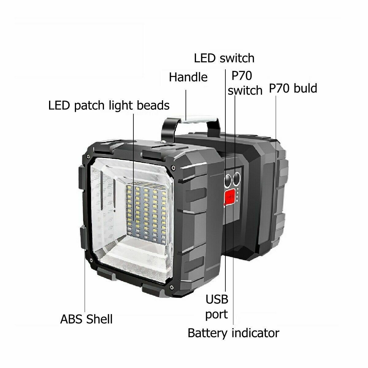 60W P70 45pcs LED Double-Sided Portable Power Torch Super Bright Flashlight USA
