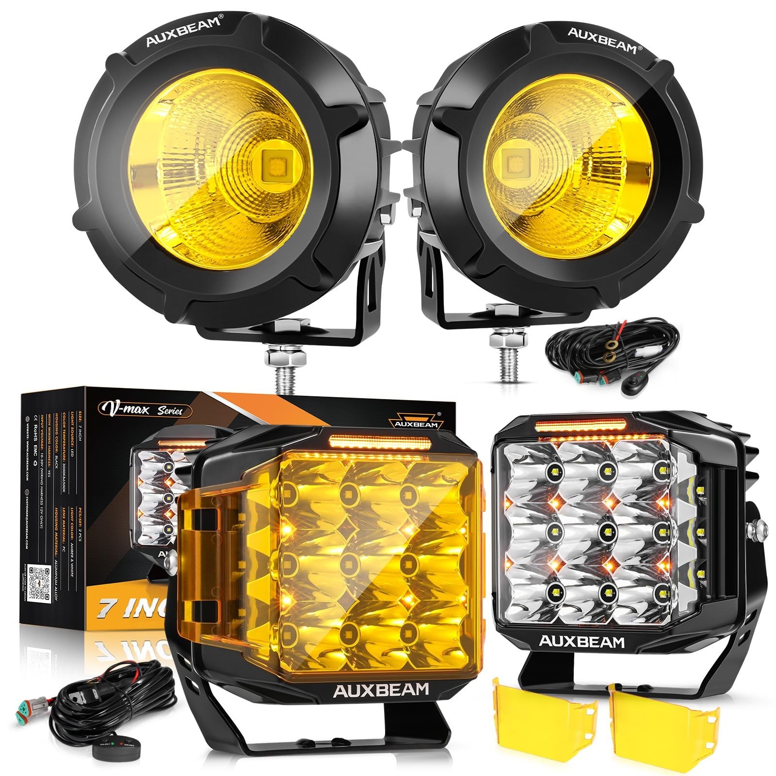 Auxbeam 3.5in 50W Round Led Offroad Light+Auxbeam V-MAX Series 7″ Led Pods Li…