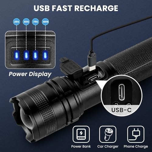 Rechargeable LED Flashlight High Lumens 90000 Super Bright 7 Modes Two Pack
