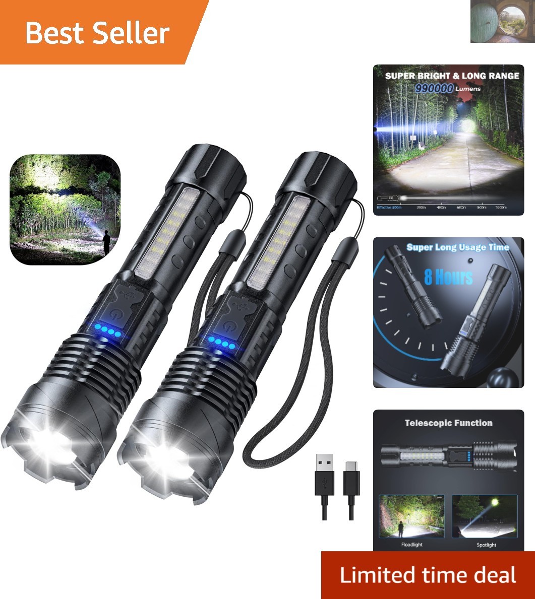Bright 90000 Lumen Waterproof Flashlights – Handheld & Adjustable Modes Pack