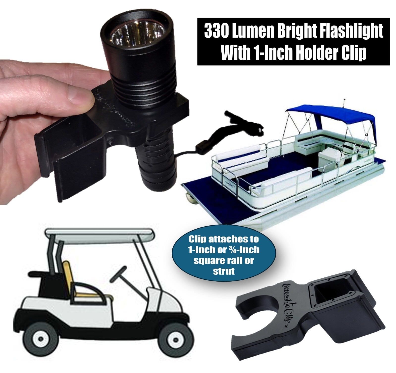 330 LUMEN LUXPRO WATER RESISTANT FLASHLIGHT WITH SCRAMBLECLIP 1-INCH HOLDER NEW!