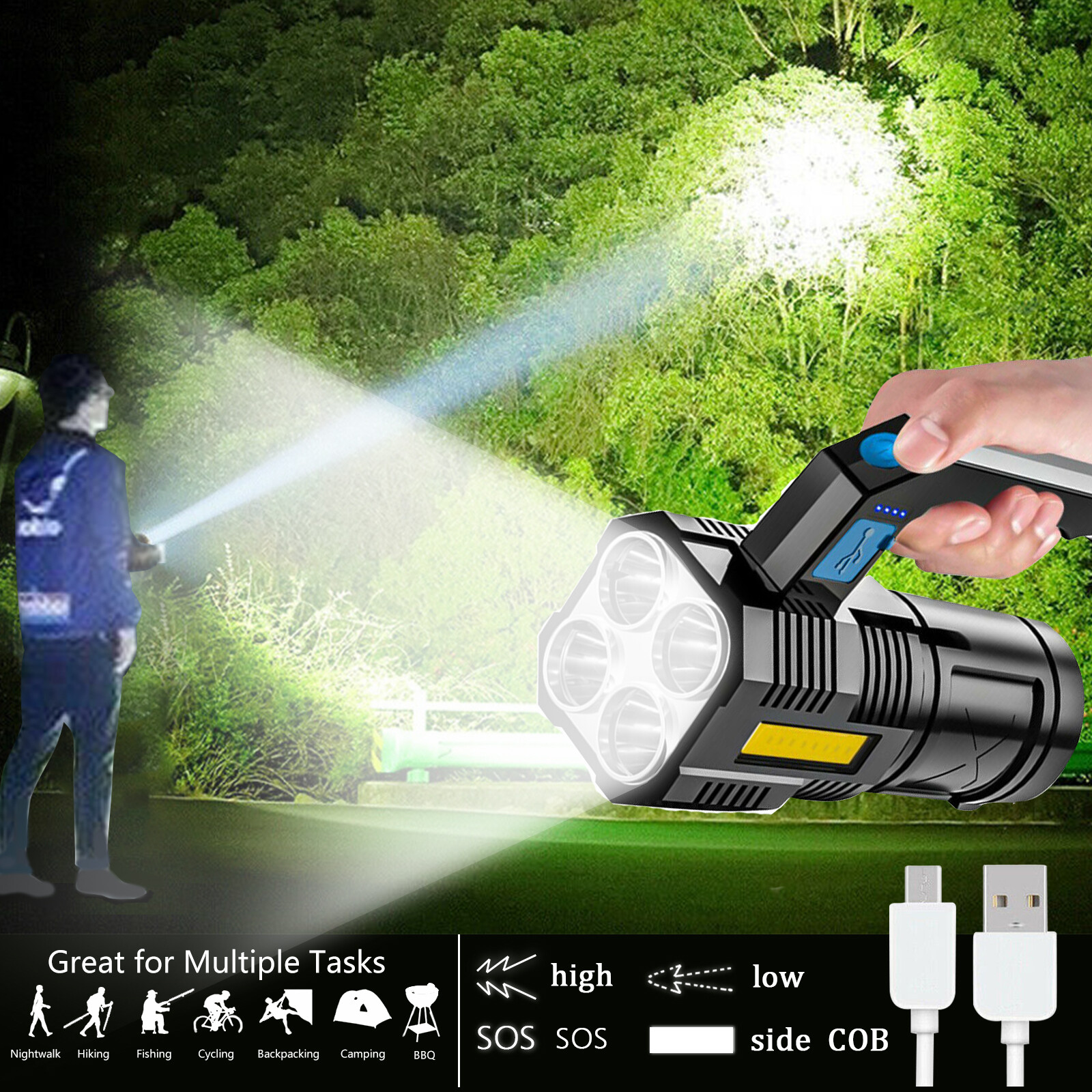 Brightest 3500000LM 4-Modes Rechargeable LED Flashlight Powerful Tactical Torch