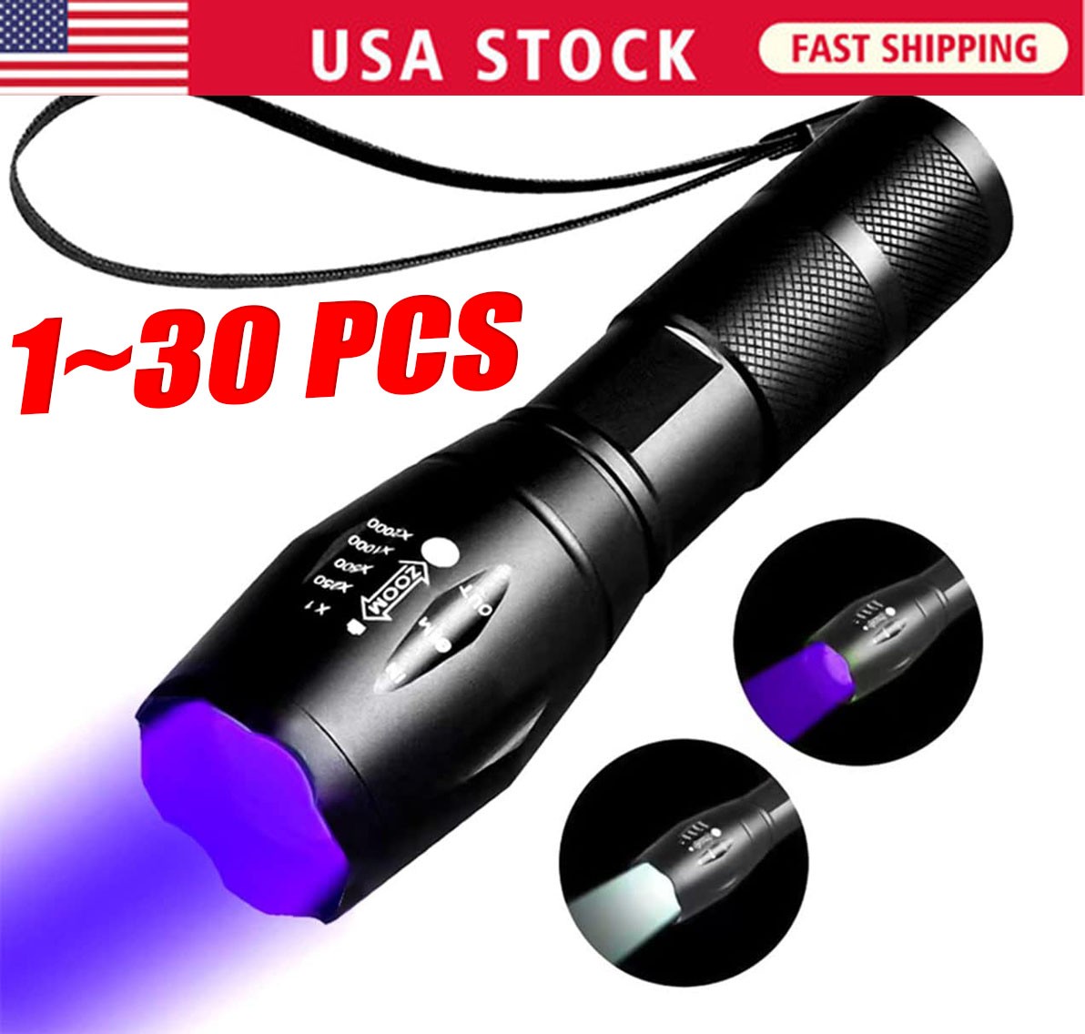 UV Flashlight Black Light Super Bright 120000lm Torch Ultra Violet Lamp LED