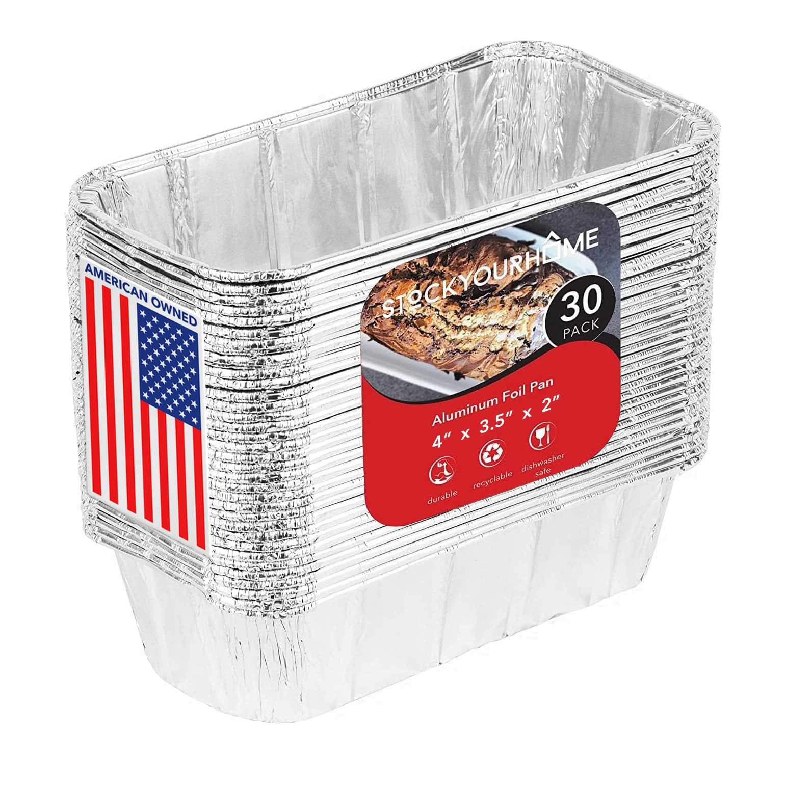 Stock Your Home 1 Lb Aluminum Foil Mini Loaf Pans (30 Pack) 30 Pack, Silver