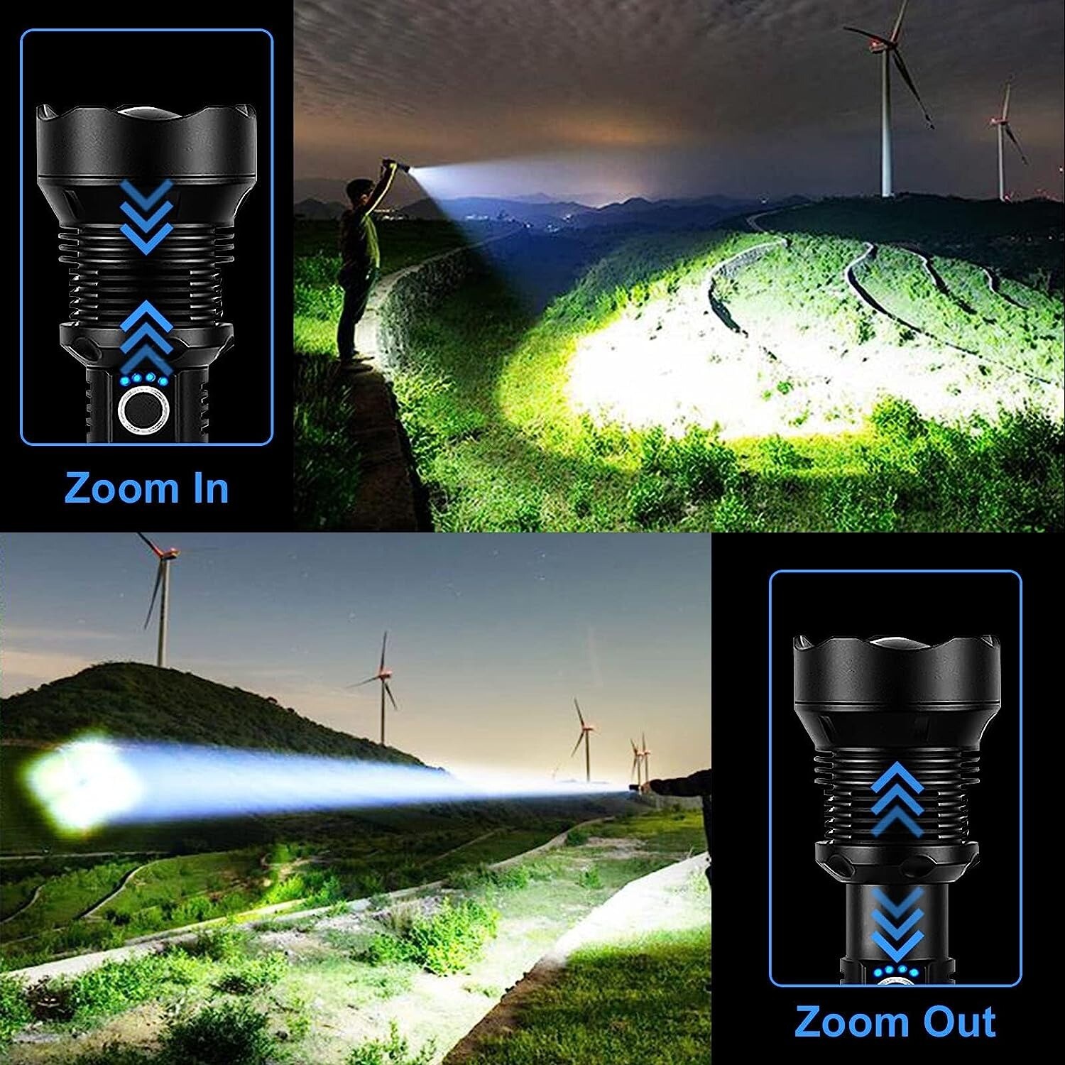2500000LM Rechargeable XHP90 LED Flashlight Tactical Super Bright Zoom Torch