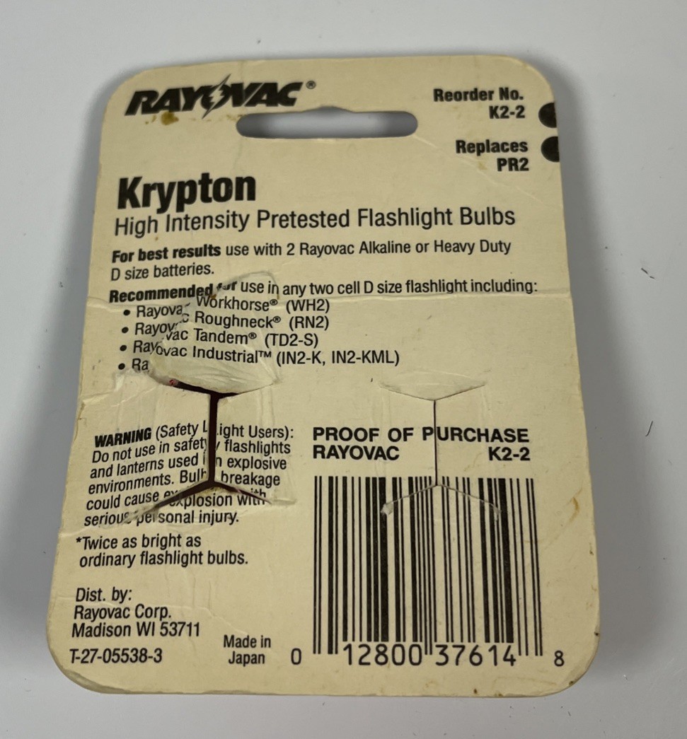 Rayovac Krypton K2-2 For 2 Cell D Flashlight Bulb