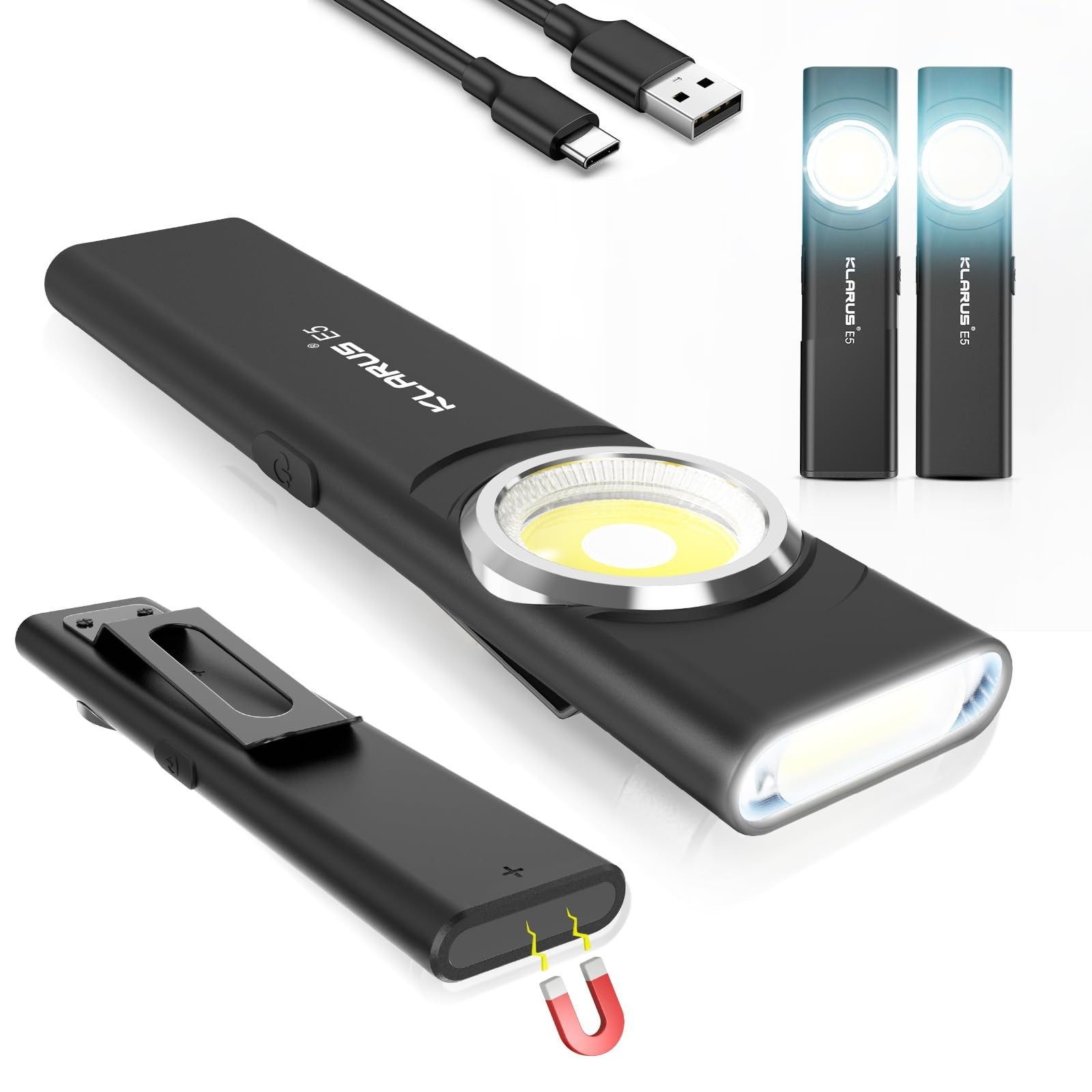 2Pcs Rechargeable Pocket Flashlight, Slim EDC Light, 600 Lumens, USB-C, IPX4, Ma