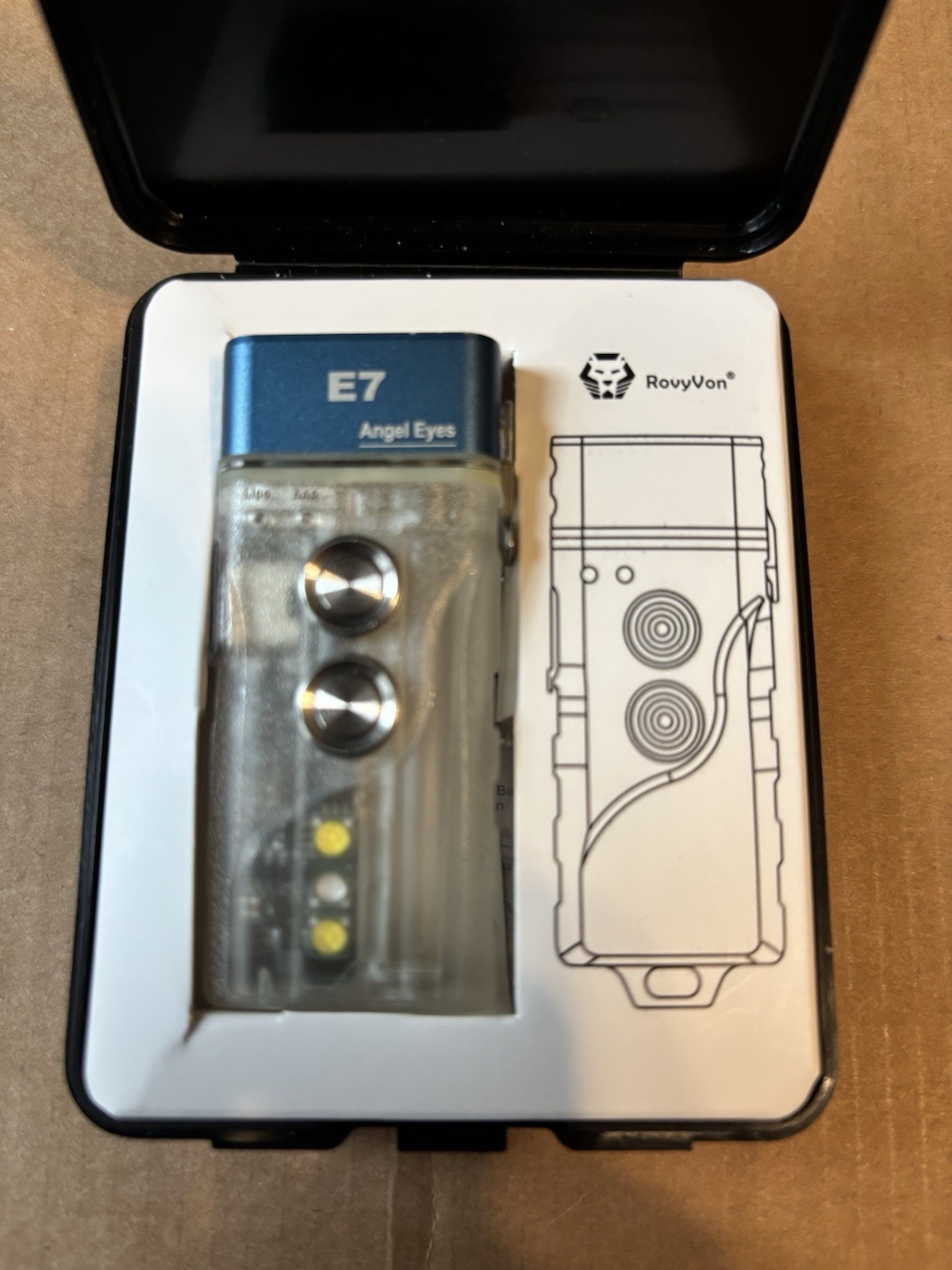 RovyVon Angel Eyes E7 LED Flashlight Blue Clear Metal Plastic