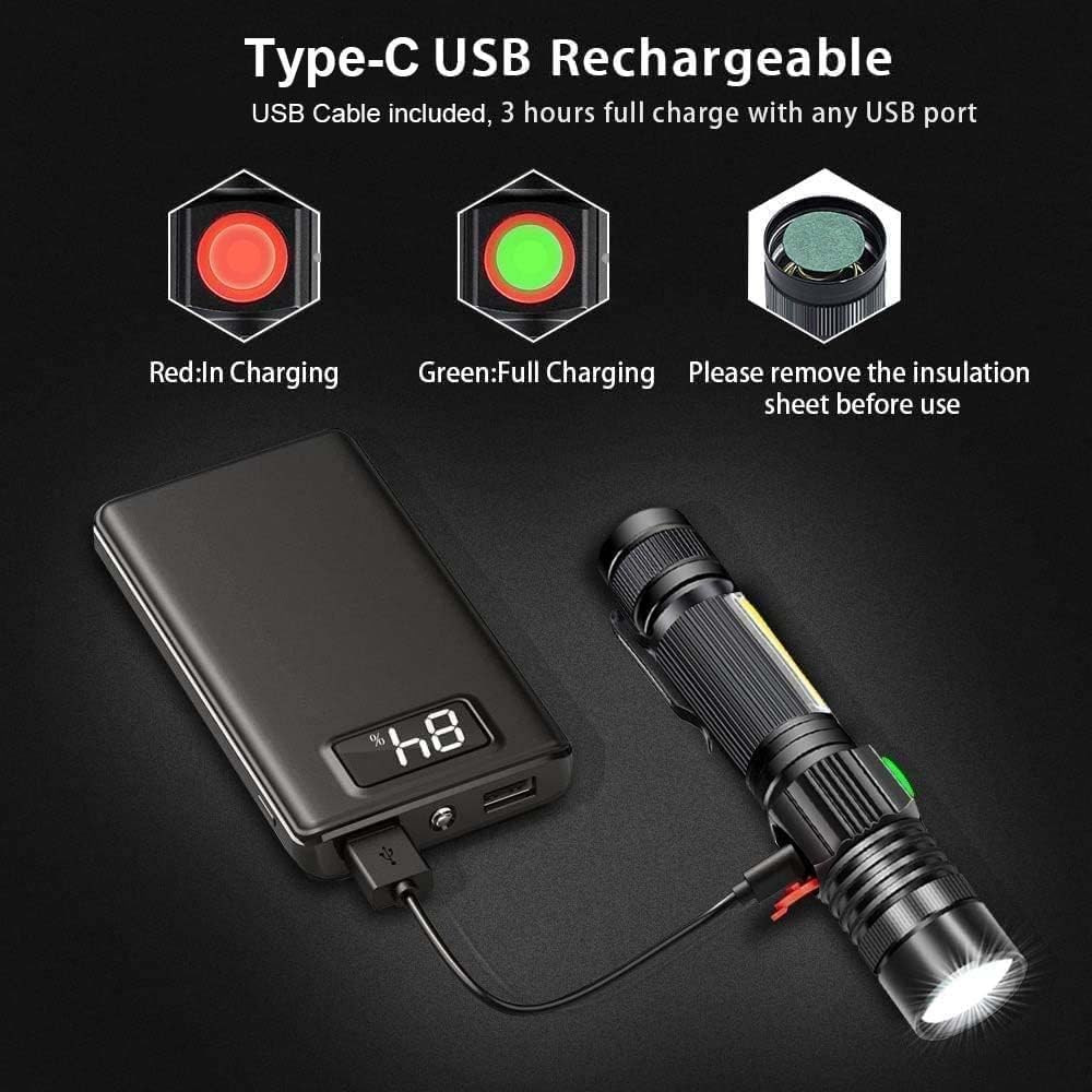 Flashlight USB Rechargeable, Magnetic LED Flashlight, Super Bright LED Tactical