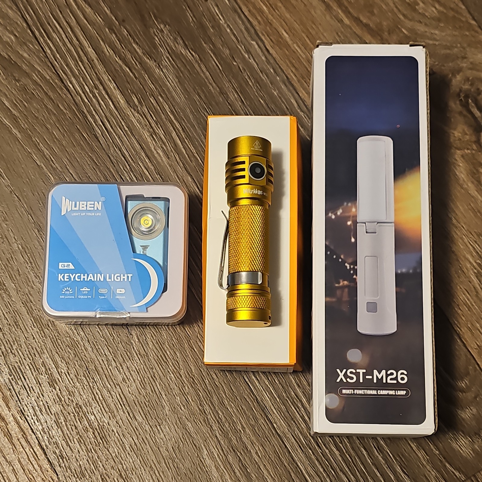 EDC Bundle: Wuben G2 Blue + Wurkkos WK03 Golden 519A + XST-M26 Lantern – New
