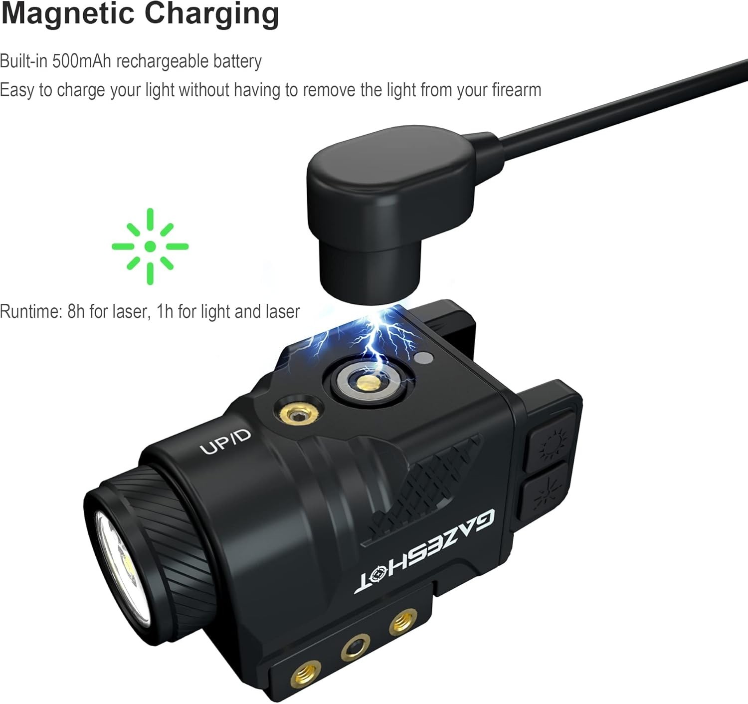 Mini 700 Lumen Pistol Light Laser Combo Green Beam Magnetic Rechargeable 1pc