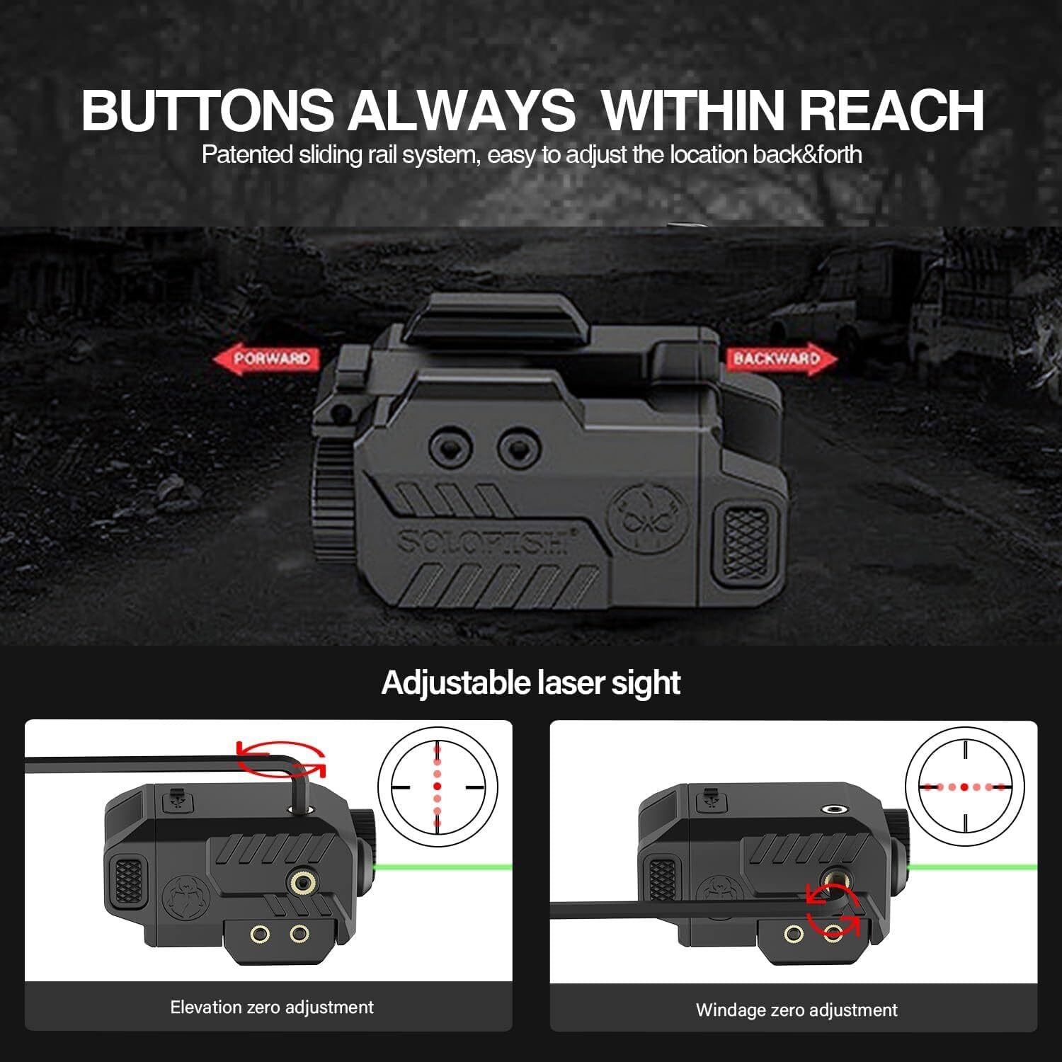 Gmconn Tactical Flashlight & Blue/Green Laser Sight Combo Picatinny Mount Pistol