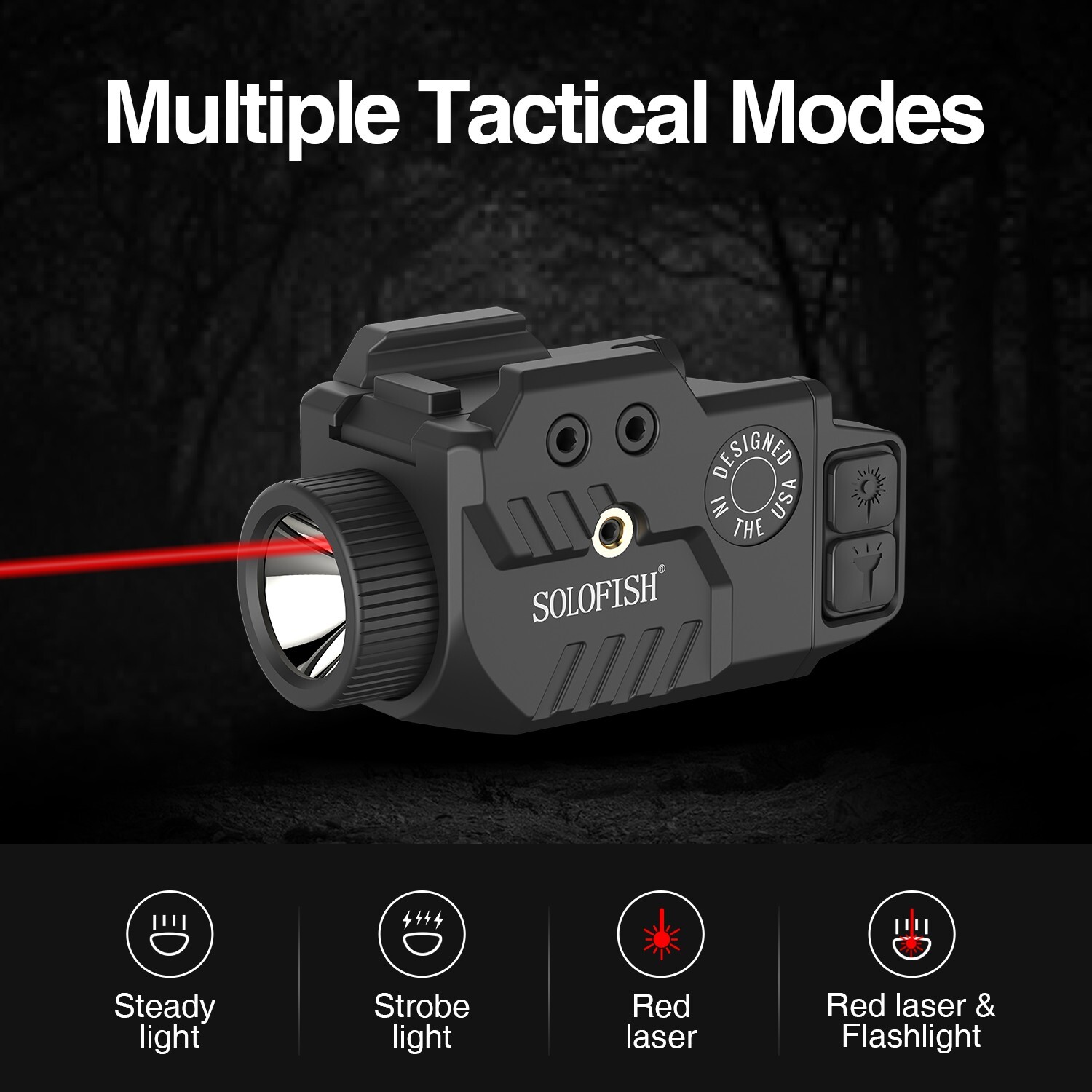 SOLOFISH 600 Lumen Flashlight & Red Laser Sight Combo Full Size Picatinny Rail
