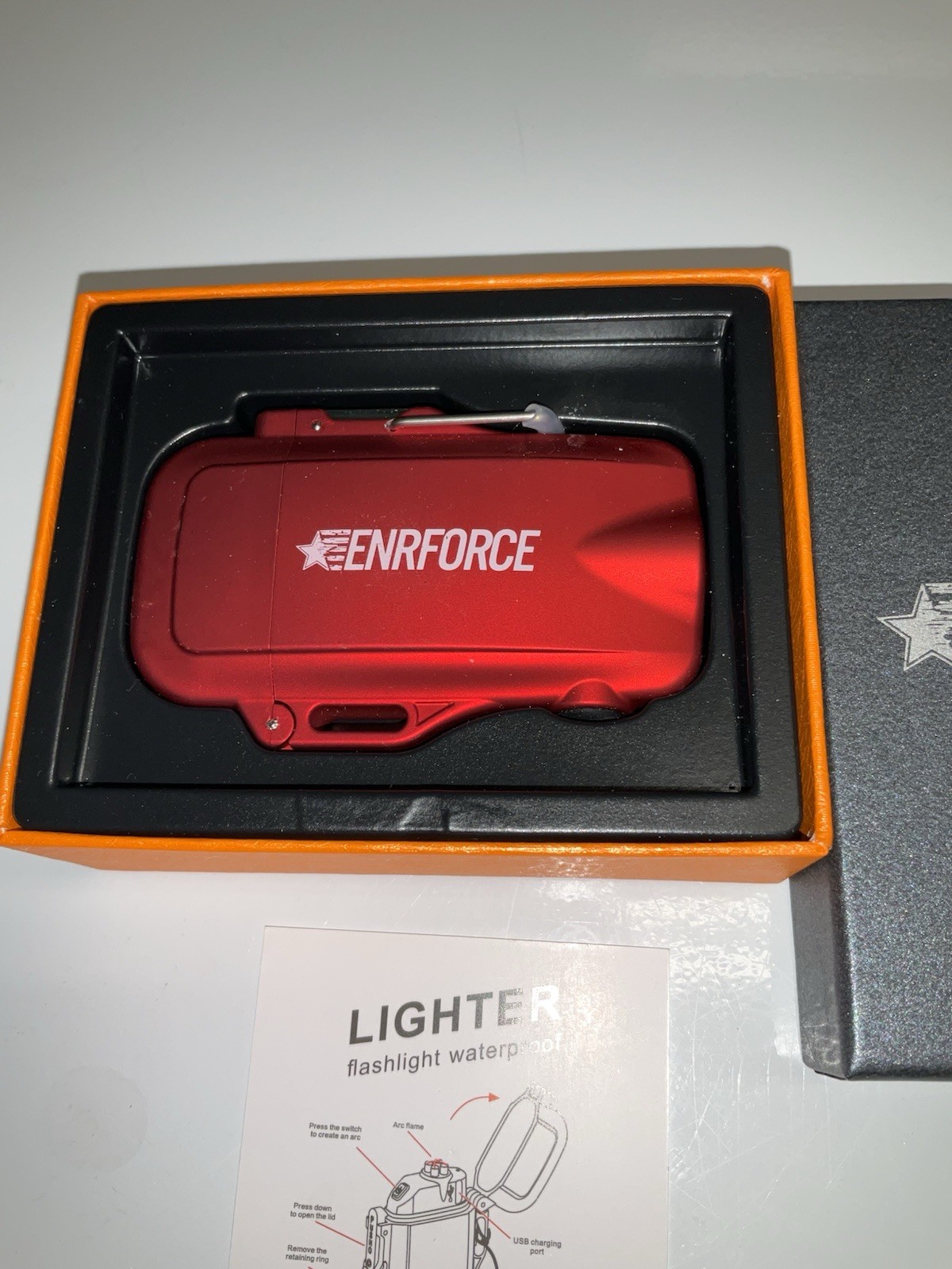 ENRFORCE OVT Waterproof IP54 USB Recharge LED Flashlight, Red, double arc lighte