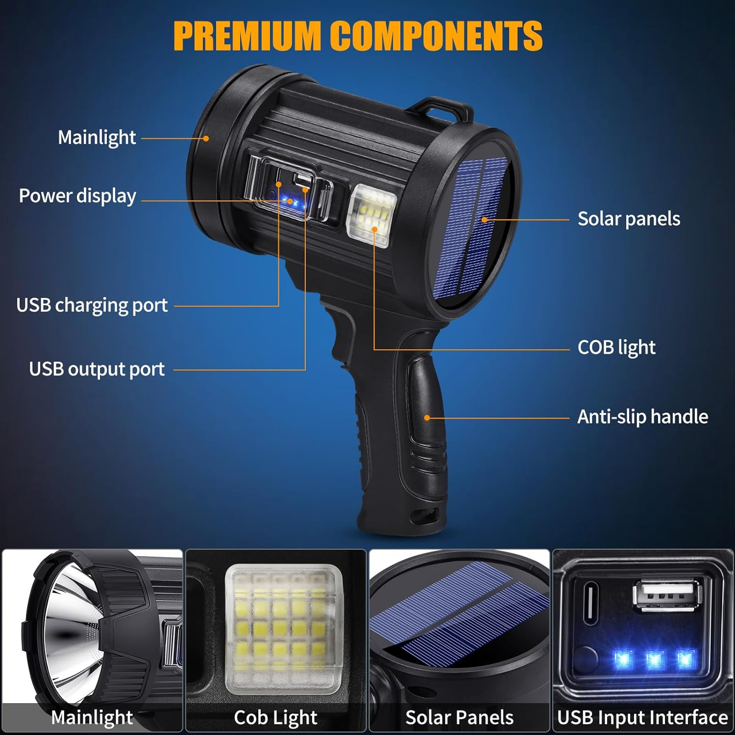 Rechargeable Spotlight, 99000 Lumens Bright LED Spotlight Flashlight, Long Runni
