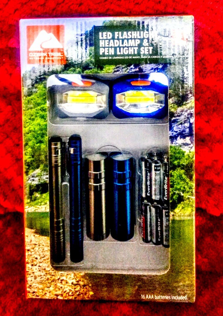 6pc Ozark trail LED flashlight, headlamp & pen light – up to 45 lumens