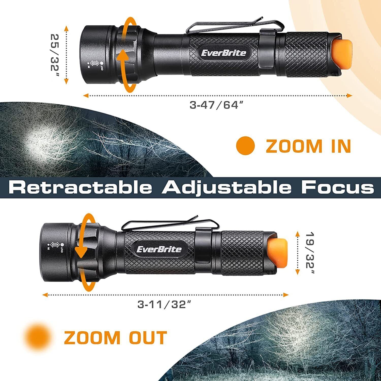 EverBrite 80LM/150LM Super LED Flashlights 3 Lighting Modes Adjustable Focus NEW