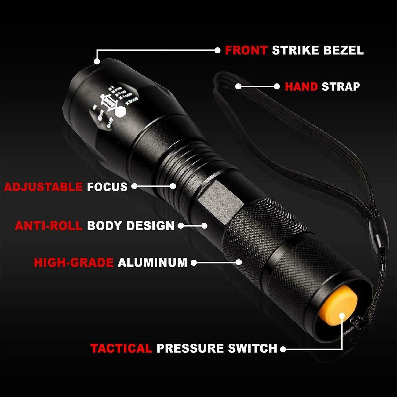 2Pack Tactical 5 Modes LED 18650 Flashlight Zoom Torch Aluminum Light