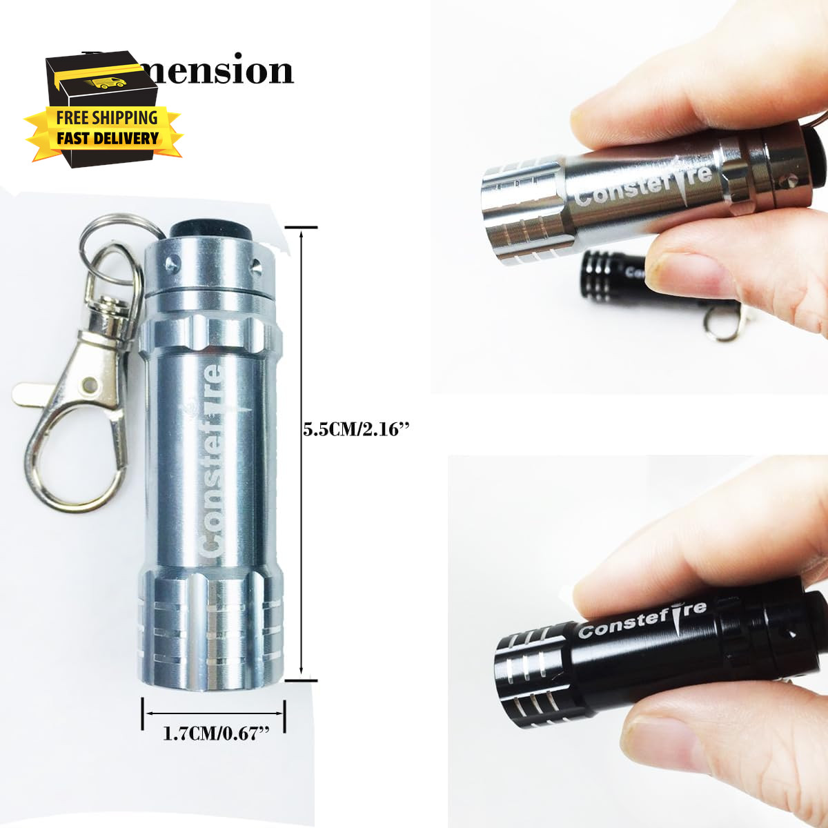 Small Flashlight Keychain Torch,2 PCS Aluminum Key Ring Torch, Bright 3 Leds Tin
