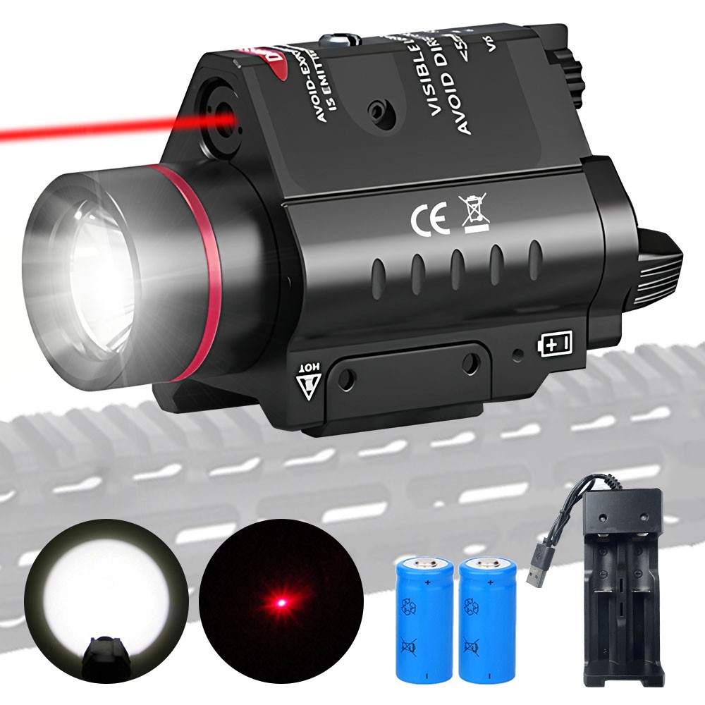 Red Laser Sight &LED Flashlight Combo 20mm Picatinny Rail Adjustable for Hunting