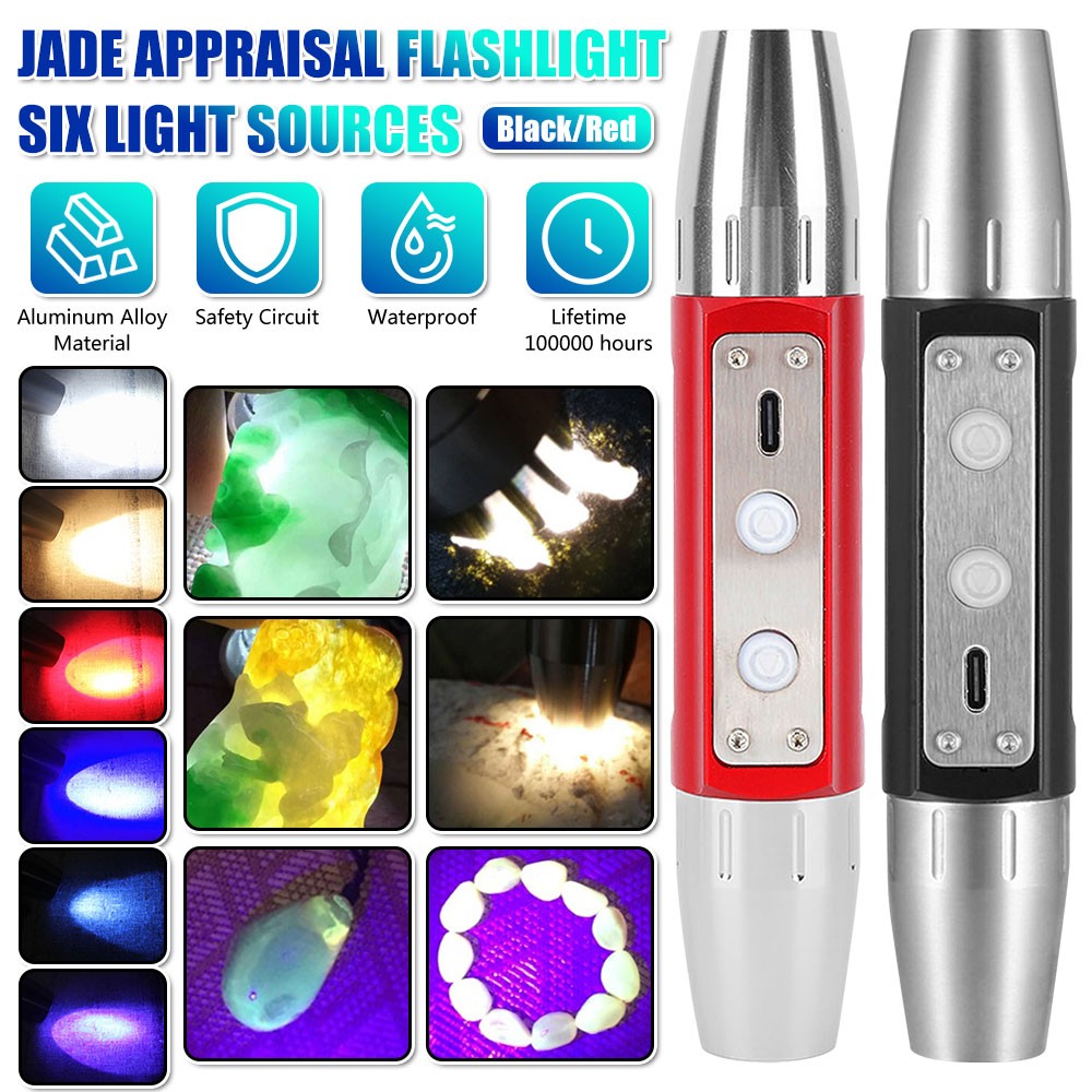 Professional 6 in1 Gemstone Identification Light LED Flashlight Gemologist Tool#