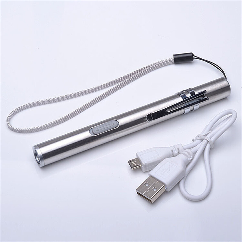 LED USB RECHARGEABLE MINI FLASHLIGHT Stainless Steel Pen Light 1000 Lumens Lot