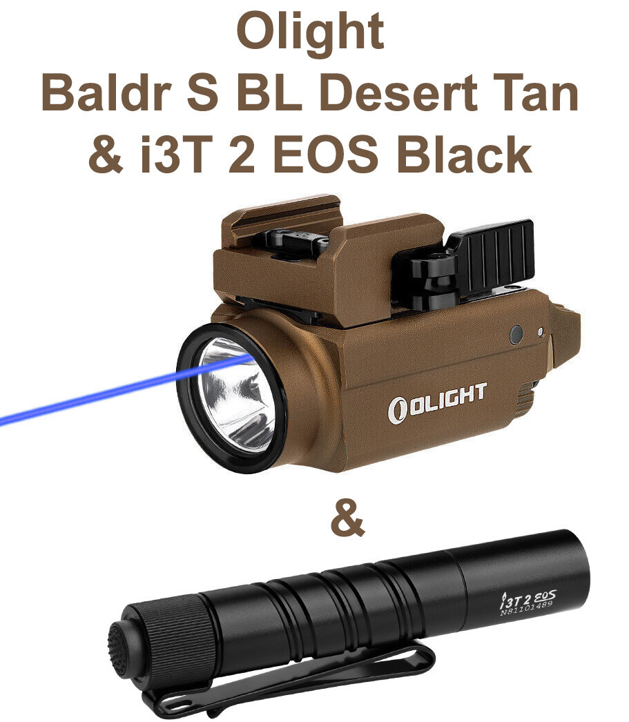 Olight Baldr S BL Desert Tan 800 Lum Rail Mounted Weapon Light & i3T 2 EOS Black