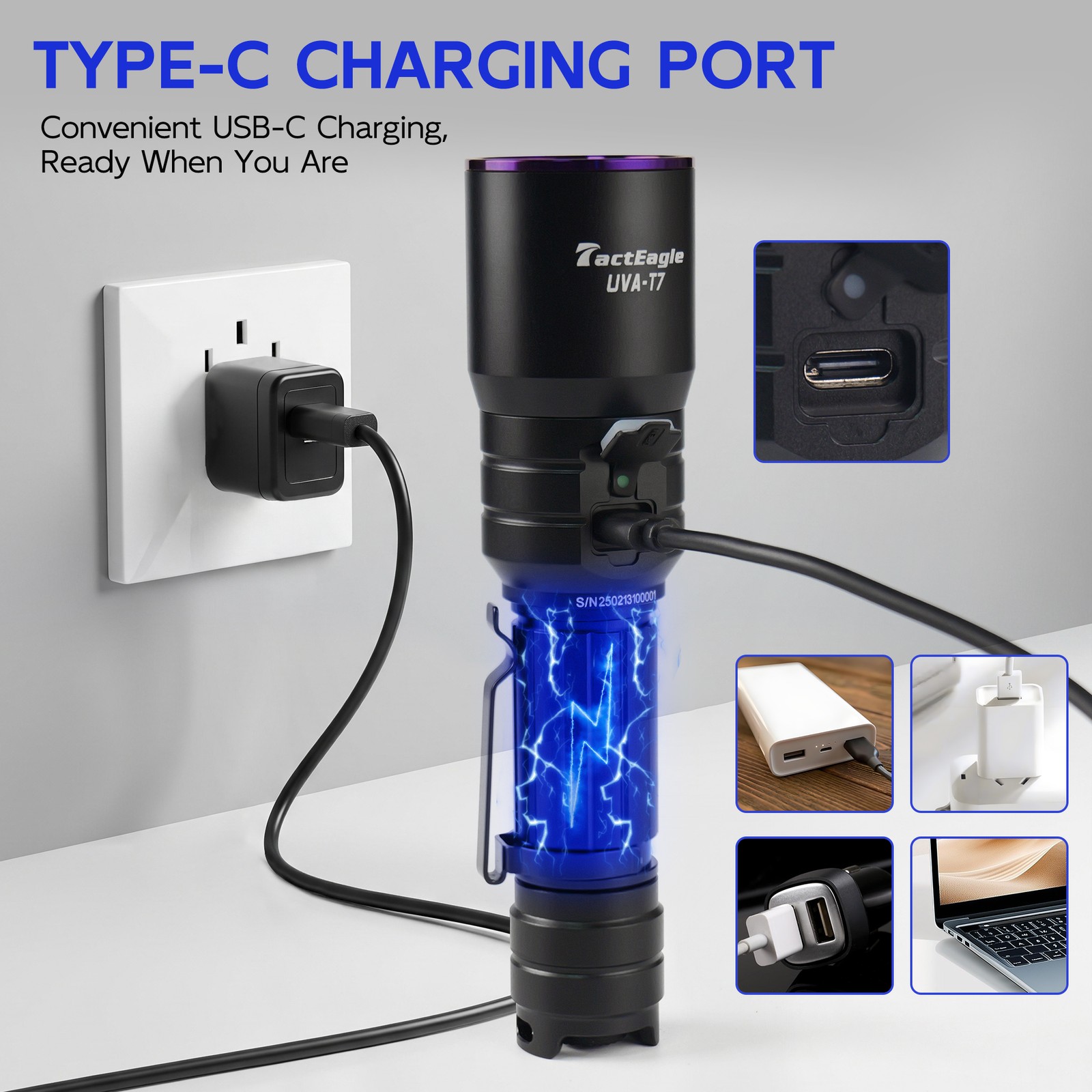 Industrial T7 365nm UV Light Black Light Flashlight for NDT A/C Leak Detection