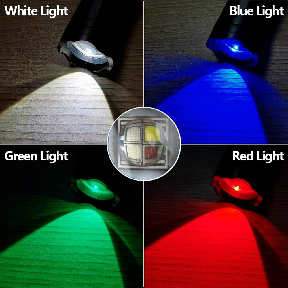ALONEFIRE X37 Multicolor LED Flashlight 4 Color Change White Blue Green Red L…
