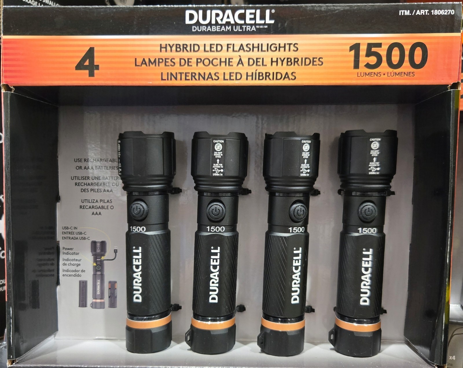 Duracell Durabeam Ultra Hybrid🔦🔦🔦 Flashlights 1500 Lumens Rechargeable 4 Pack