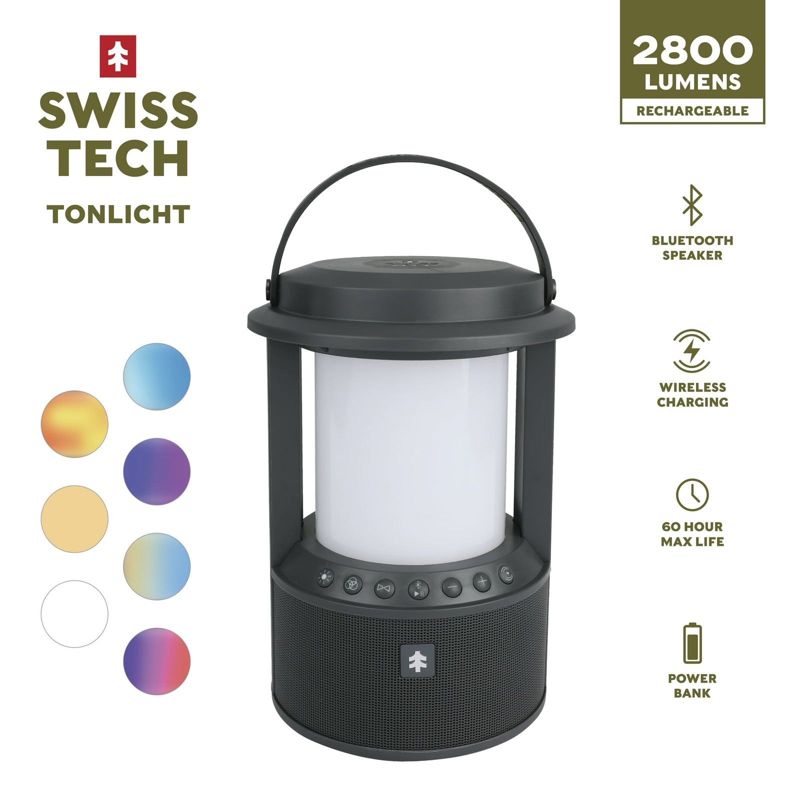 Swiss Tech Smart LED Lantern & Bluetooth Speaker, 2800 Lumen, Rechargeable Outdo