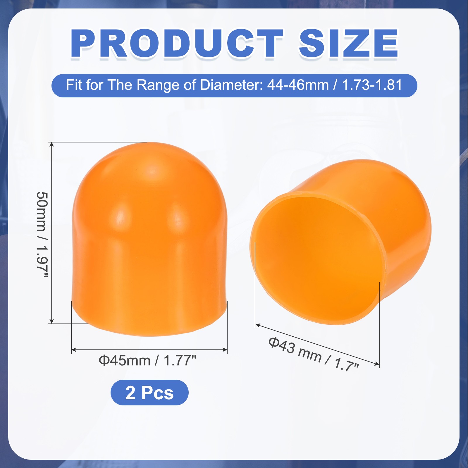 2Pcs Flashlight Diffuser Cap, 43mm IDx50mm Flexible Silicone End Cap, Orange