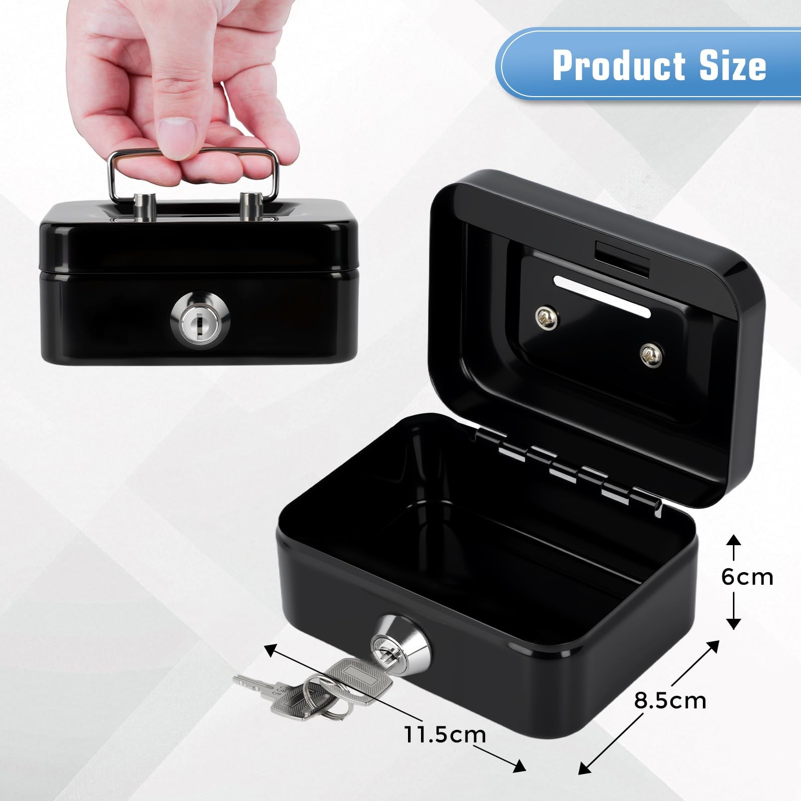 Small Cash Box With Lock Money Slot Mini Portable Coin Box Black 4.5×3.4×2.4 In